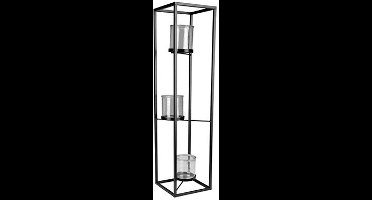 Theelichthouder 3 Glasses Zwart 15x15xh6 1cm Rechthoek Metaal-glas