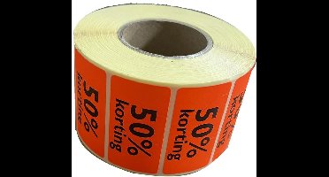 Etiket | Reclame-etiket | papier | 50% korting | permanent | 47x25mm | fluor/rood | rol à 1000 stuks
