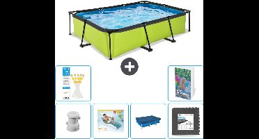 EXIT Rechthoekig Lime Frame Zwembad - 300 x 200 x 65 cm - Inclusief Pomp - Loungebed - Afdekzeil - Vloertegels - 7-delig