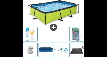 EXIT Rechthoekig Lime Frame Zwembad - 300 x 200 x 65 cm - Inclusief Pomp - Afdekzeil - Schoonmaakset - Solar Mat - 7-delig