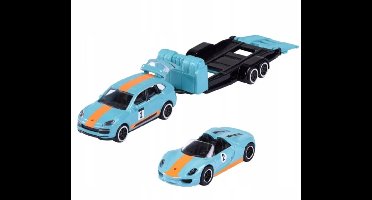 Majorette Porsche Cayenne Turbo S en 918 Spyder - Beweegbare onderdelen - Schaal 1:64 - Metaal - Met Trailer