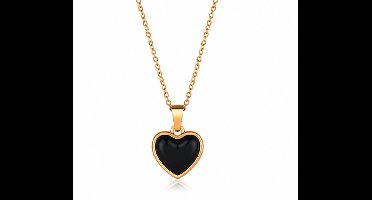 ketting met zwarte hartje - verguld - Stijlvolle ketting - Goudkleurig - Roestvrijstalen -Cadeau Voor Vrouwen- cadeau -Valentijn - Liefde - Verrassing