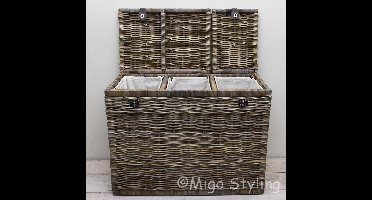 Migo Styling - Wasmand - 3 vakken - Met deksel - 85x40xH65 - Riet - Rotan - Trio