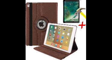 Hoes + Screenprotector geschikt voor iPad 2017 / 2018 9.7 Inch - 360 Graden Book Case Bruin + Screenprotector