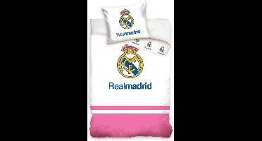 Carbotex - Dekbedovertrek Ledikant - Real Madrid Logo - Wit / Roze - 100 x 135 Cm - Katoen