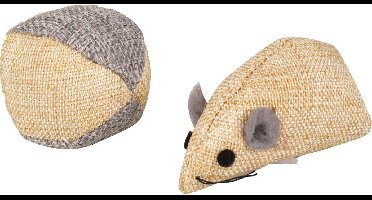 Flamingo - Kattenspeelgoed Juns Muis En Bal - Beige - 8 x 4.5 x 3.5 cm