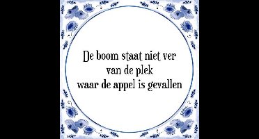 Tegeltje met Spreuk (Tegeltjeswijsheid): De boom staat niet ver van de plek waar de appel is gevallen + Kado verpakking & Plakhanger