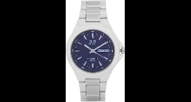 Q&Q A164J212Y - Polshorloge - Horloge - Analoog - Mannen - Heren - stalen band - Rond - Metaal - Cijfers - Datumaanduiding - Zilverkleurig - Blauw - Grijs