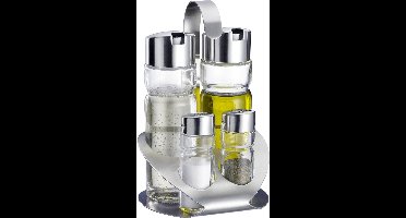 Westmark Peper-en-zoutstel/olie-en-azijnstel, 5-delig, inhoud: 2x 40 ml/2x 160 ml, roestvrij staal/glas, Wien, zilver/doorzichtig, 65052260