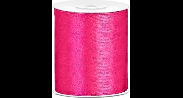 Partydeco - Satijn lint Fuchsia 100mm/rol 25m