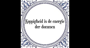 Tegeltje met Spreuk (Tegeltjeswijsheid): Koppigheid is de energie der dommen + Kado verpakking & Plakhanger