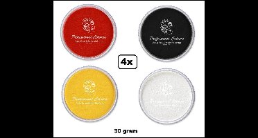 4x Aqua face & body paint zwart/wit/geel/rood 30gram.