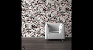 Dutch Wallcoverings Papierbehang - newspaper - zwart/wit/rood