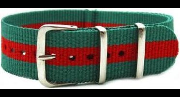 Premium Green Red - Nato strap 20mm - Stripe - Horlogeband Groen Rood