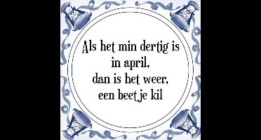 Tegeltje met Spreuk (Tegeltjeswijsheid): Als het min dertig is in april, dan is het weer, een beetje kil + Kado verpakking & Plakhanger