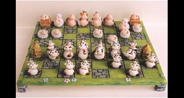 Paolo Chiari schaakspel - Koeien tegen witte schapen - Handgemaakt polystone