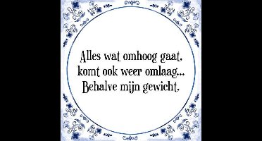 Tegeltje met Spreuk (Tegeltjeswijsheid): Alles wat omhoog gaat, komt ook weer omlaag Behalve mijn gewicht. + Kado verpakking & Plakhanger