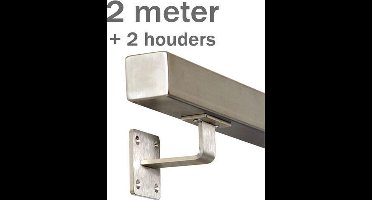 RVS Vierkante Trapleuning 200 cm met 2 houders