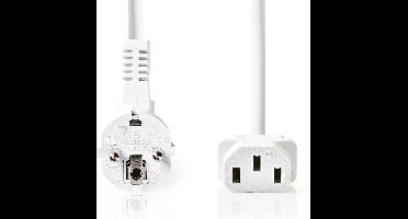 Nedis Stroomkabel - Type F (CEE 7/7) Male - IEC-320-C13 - Gehoekt - Recht - Vernikkeld - 10.0 m - Rond - PVC - Wit - Doos