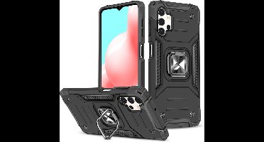 Ring Armor Case Kickstand Tough Rugged Cover for Samsung Galaxy A32 4G (niet 5G) - Zwart