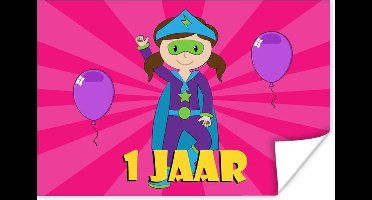 Poster Verjaardag - Superheld - Meisje - 1 Jaar - 30x20 cm