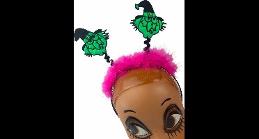 Halloween Diadeem Heks roze met groen (griezelfeest verkleding haarband)