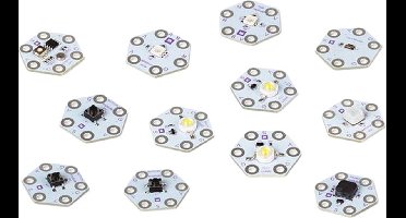 Whadda micro:bit uitbreidingsmodule, set, 12 stuks, zeshoekig design, compatibel met Arduino®, perfect voor creatieve DIY-projecten