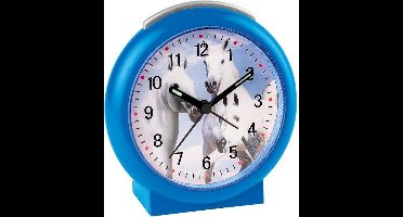 Wekker met paarden in opvallende kleur blauw