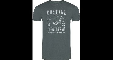 Mustang Heren T-Shirt Basic Print Tee regular fit Groen XXL Ronde Hals Volwassenen Opdruk Print Shirts
