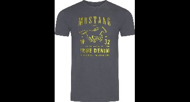 Mustang Heren T-Shirt Basic Print Tee regular fit Grijs XL Ronde Hals Volwassenen Opdruk Print Shirts