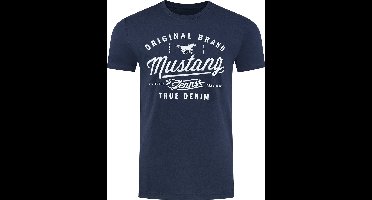 Mustang Heren T-Shirt Basic Print Tee regular fit Blauw XL Ronde Hals Volwassenen Opdruk Print Shirts