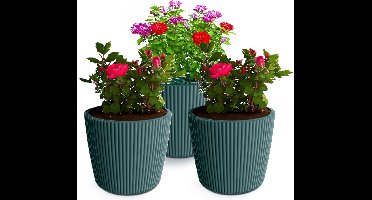 Prosperplast Plantenpot/bloempot Buckingham - 3x - buiten/binnen - zeeblauw - D17 x H15 cm