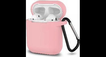 Hoesje geschikt voor Airpods 1 / Airpods 2 - Schokbestendig siliconen Case Silicone met clip - Roze