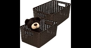 Plasticforte Opbergmand - 4x - Kastmand - rotan kunststof - donkerbruin - 10 Liter - 22 x 33 x 16 cm