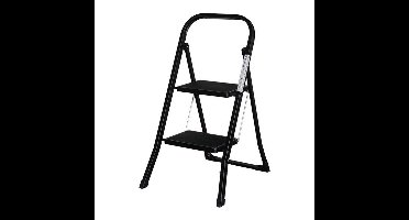 IVOL Huishoudtrap 2 treden - Keukentrap Inklapbaar - Zwart - Antislip - Max. hoogte 47 cm