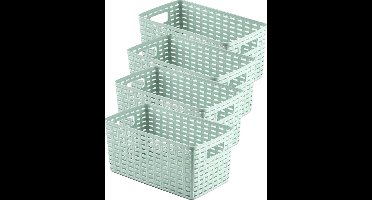 PlasticForte Opbergmand - 4x - Kastmand - rotan kunststof - mintgroen - 5 Liter - 15 x 28 x 13 cm
