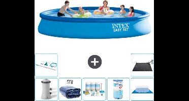 Intex Rond Opblaasbaar Easy Set Zwembad - 457 x 84 cm - Blauw - Inclusief Pomp Solarzeil - Onderhoudspakket - Filter - Grondzeil - Schoonmaakset - Solar Mat
