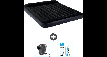 Intex Luchtbed - 2-Persoons - 183 x 203 x 25 cm - Donkerblauw - Inclusief Pomp en Reparatieset