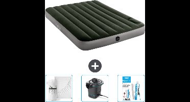 Intex Luchtbed - Twijfelaar - 137 x 191 x 25 cm - Groen - Hoeslaken - Pomp en Reparatieset