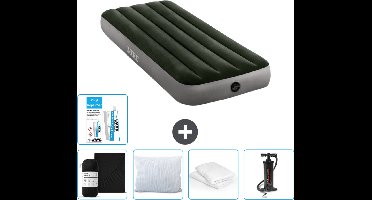 Intex Luchtbed - 1-Persoons - 76 x 191 x 25 cm - Groen - Inclusief Hoeslaken - Kussen - Pomp - Reparatieset en Kussenbeschermer