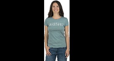 Mustang Dames T-Shirt Alexia C Logo slim fit Turkoois L Ronde Hals Volwassenen Basic T-shirt met korte mouwen en ronde hals gemaakt van 100% katoen