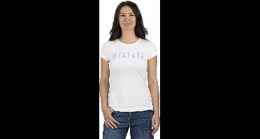Mustang Dames T-Shirt Alexia C Logo slim fit Wit M Ronde Hals Volwassenen Basic T-shirt met korte mouwen en ronde hals gemaakt van 100% katoen