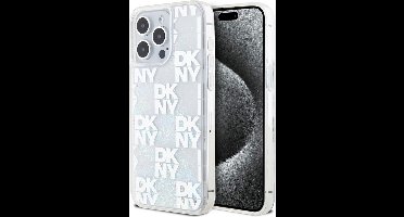 DKNY Liquid Glitter Checkered Pattern Back Case - Geschikt voor Apple iPhone 15 Pro Max (6.7") - Wit