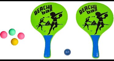 Summertime strand Beachball set - hout - groen - strand sport speelset - met 5x balletjes - speelgoed