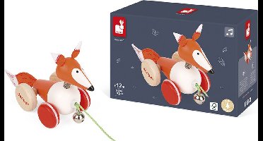 Janod Zigolos - Trekfiguur Vos - Houten Speelfiguur - Koordlengte: 50 cm - Geschikt Vanaf 1 Jaar