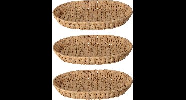 H&S Collection Broodmand - 3x - gevlochten riet - naturel - 40 x 32 x 6 cm