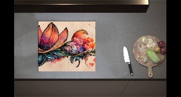 Inductieplaat Beschermer - Aquarel Tekening van Lelie Bloemen - 57x50 cm - 2 mm Dik - Inductie Beschermer - Bescherming Inductiekookplaat - Kookplaat Beschermer van Zwart Vinyl