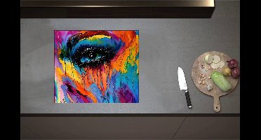 Inductieplaat Beschermer - Acrylverf Schilderij van Deel van Regenboogkleurig Gezicht - 58x50 cm - 2 mm Dik - Inductie Beschermer - Bescherming Inductiekookplaat - Kookplaat Beschermer van Wit Vinyl