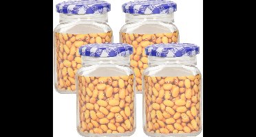 Plasticforte Weckpot/inmaakpot Classic - 4x - 400ml - kunststof - draaideksel - blauw - D7 x H11 cm