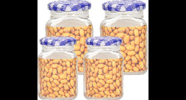 Plasticforte Weckpotten/inmaakpot set Classic - 4x - 375/500 ml - kunststof - draaideksel - blauw